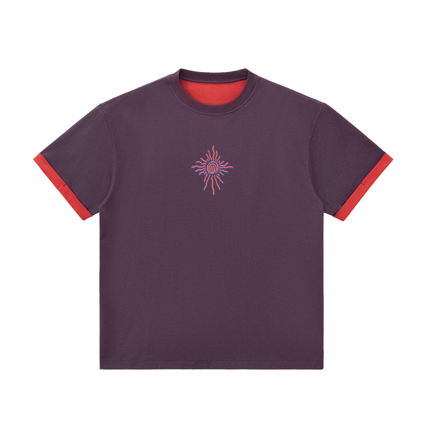 Contrast ,Cuffed Sleeve,Deep Purple,Red,Bold Graphic,Lush Lush Studios,Tee Shirt