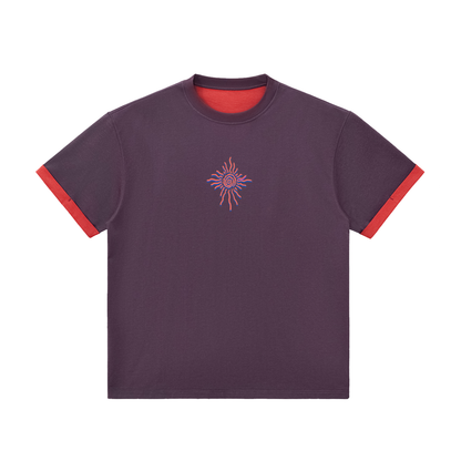 Contrast ,Cuffed Sleeve,Deep Purple,Red,Bold Graphic,Lush Lush Studios,Tee Shirt