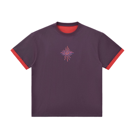 Contrast ,Cuffed Sleeve,Deep Purple,Red,Bold Graphic,Lush Lush Studios,Tee Shirt