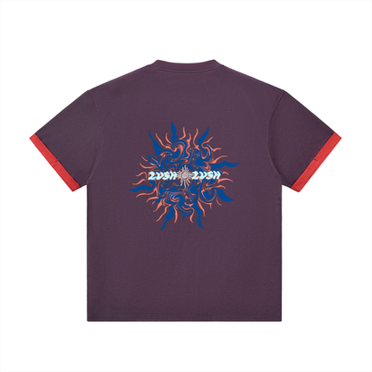 Contrast ,Cuffed Sleeve,Deep Purple,Red,Bold Graphic,Lush Lush Studios,Tee Shirt